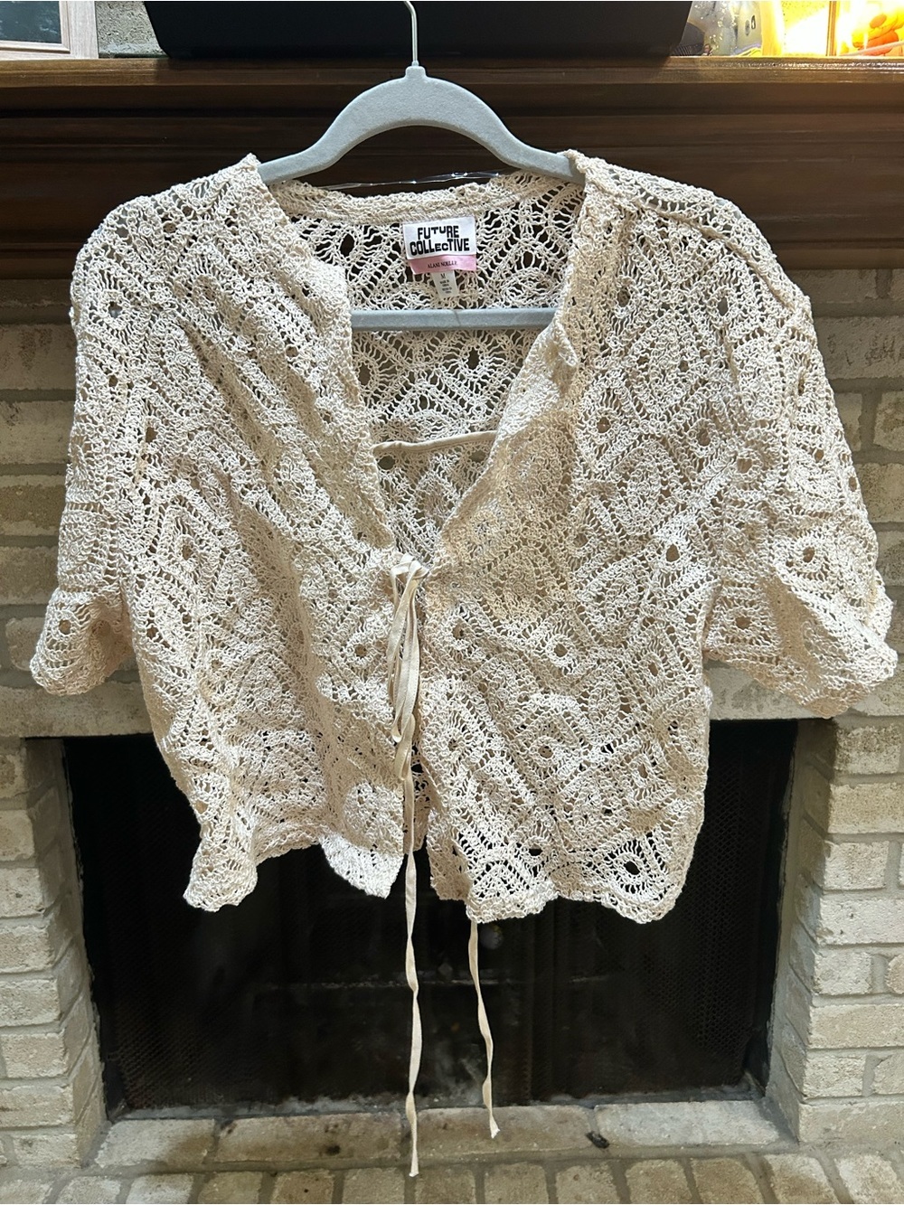 Future Collective Crochet Tie-Front Cardigan - Cream EUC